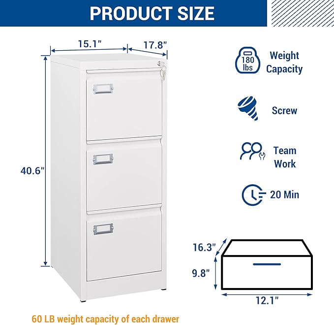 Fesbos 3 Drawers Vertical File Cabinets - Image 3