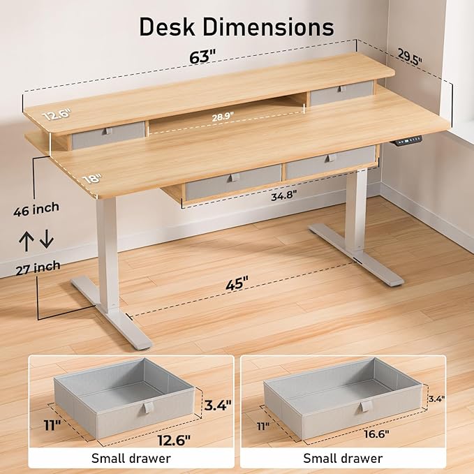 ExaDesk Electric Standing Desk, 63 * 30 Inches Adjustable Height - Image 3