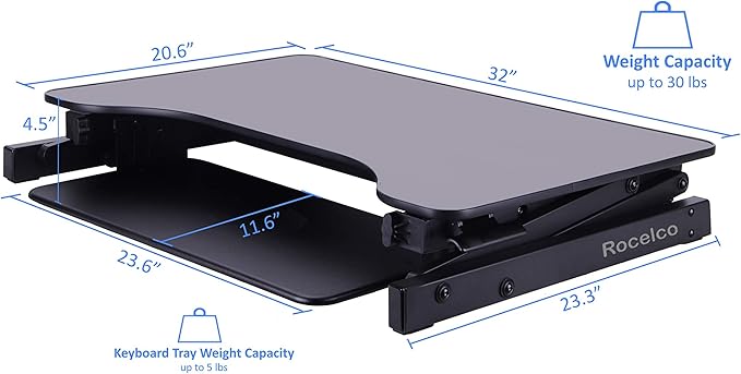 Rocelco 32" Height Adjustable Standing Desk Converter - Image 3