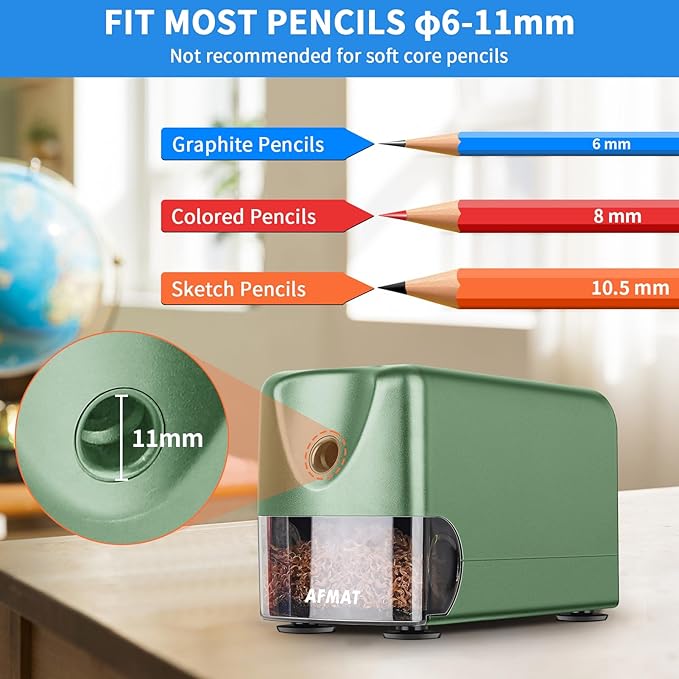 AFMAT Heavy Duty Electric Pencil Sharpener, Auto Stop Classroom Pencil - Image 2