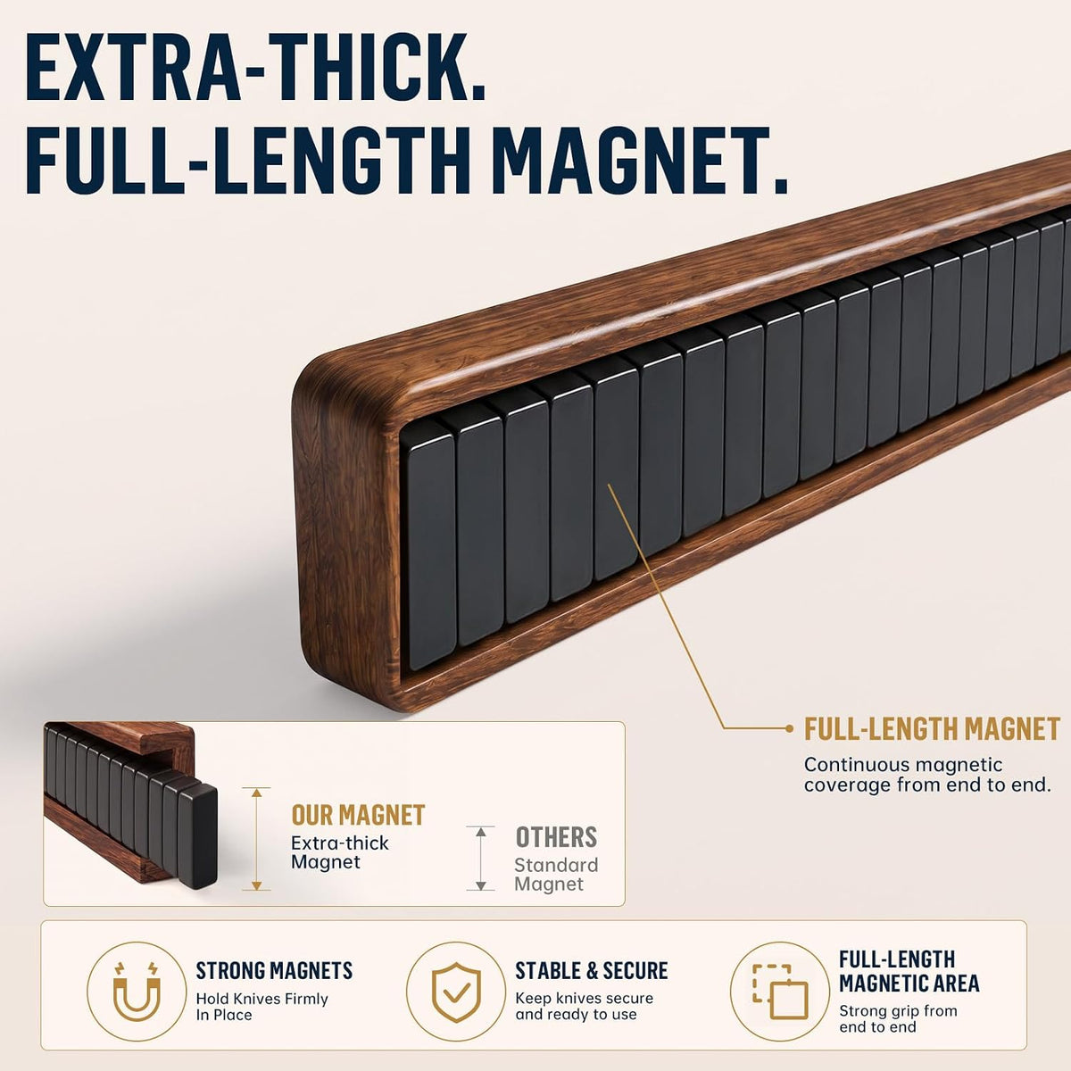 magnetic knife holder for wall, 16 inch acacia shown in use