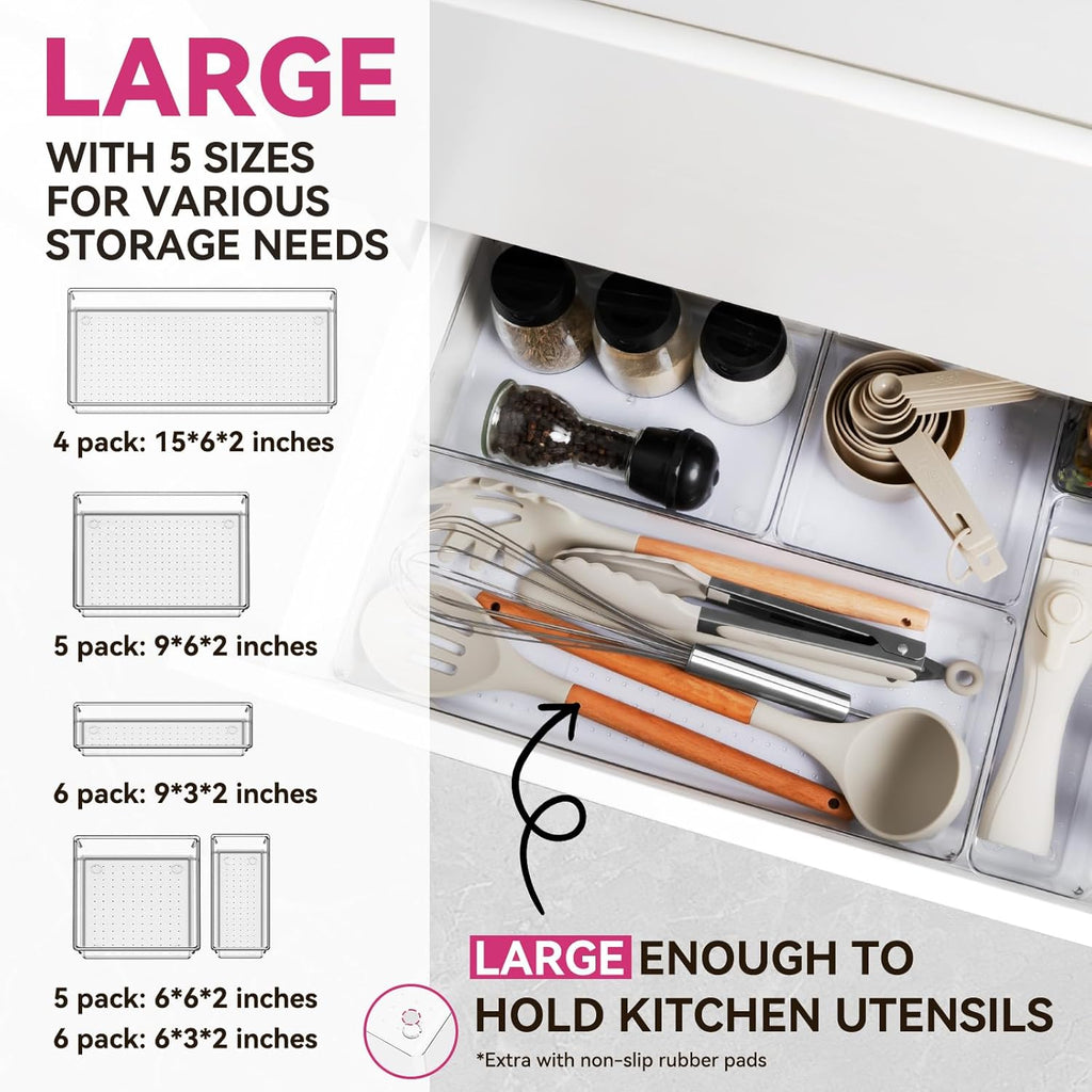 criusia large drawer organizer bins 26 pack |, close-up detail