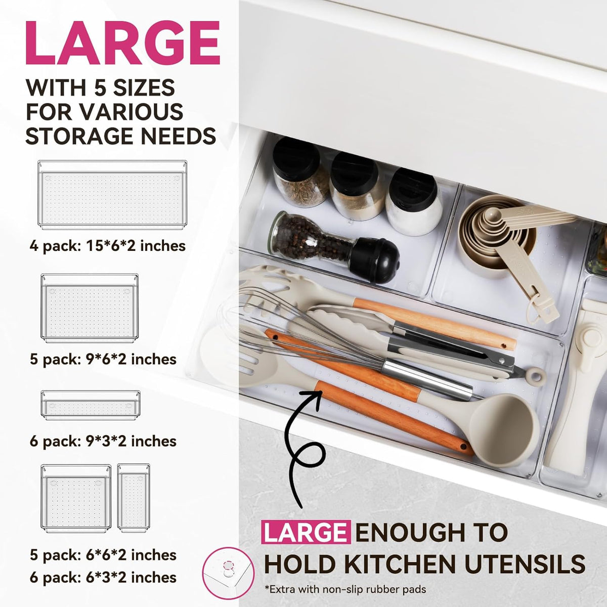 criusia large drawer organizer bins 26 pack |, close-up detail