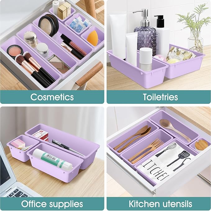 WOWBOX 25 PCS Plastic Drawer Organizer Set, 4 Sizes Desk Drawer Divider - Image 5