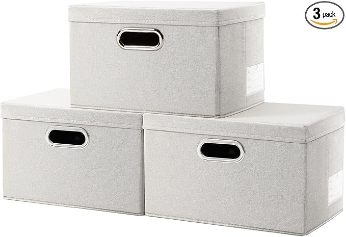 PRANDOM Storage Bins with Lids Linen Fabric Foldable Storage Boxes Organizer by Prandom