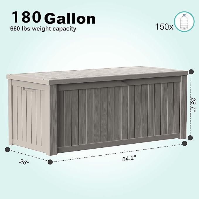 EasyUp 180 Gallon Deck Boxes Waterproof, Outdoor Large Storage Boxes - Image 2
