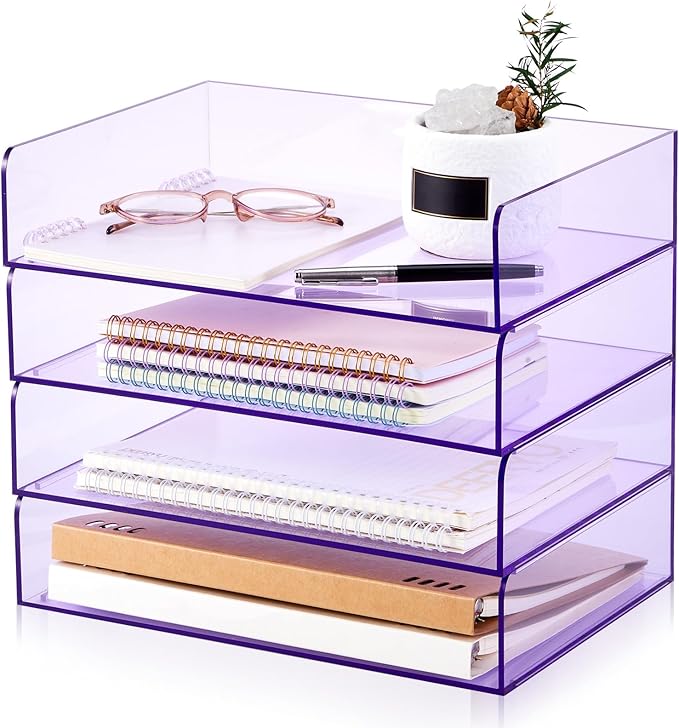 Harloon 4 Tier Acrylic Paper Tray 12.4 x 8.7 x 2.7 Inches Stackable Letter by Muasung