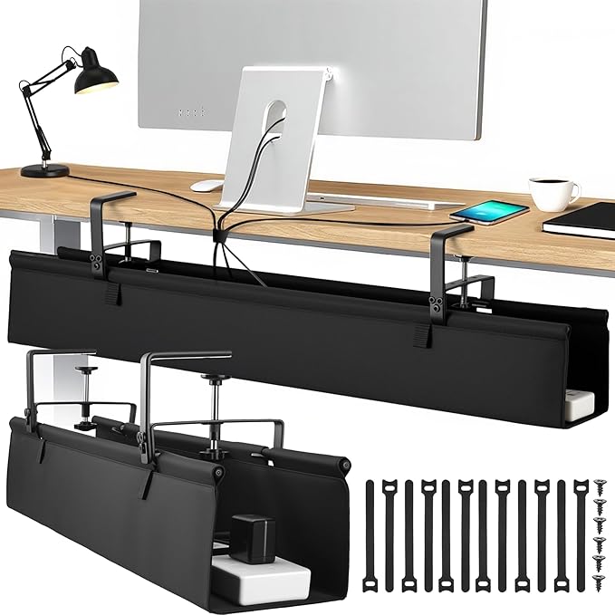 Desk Cable Management Tray, Fabric Cable Organizer, No Drill Large Clamp/Screw by Uawsyut