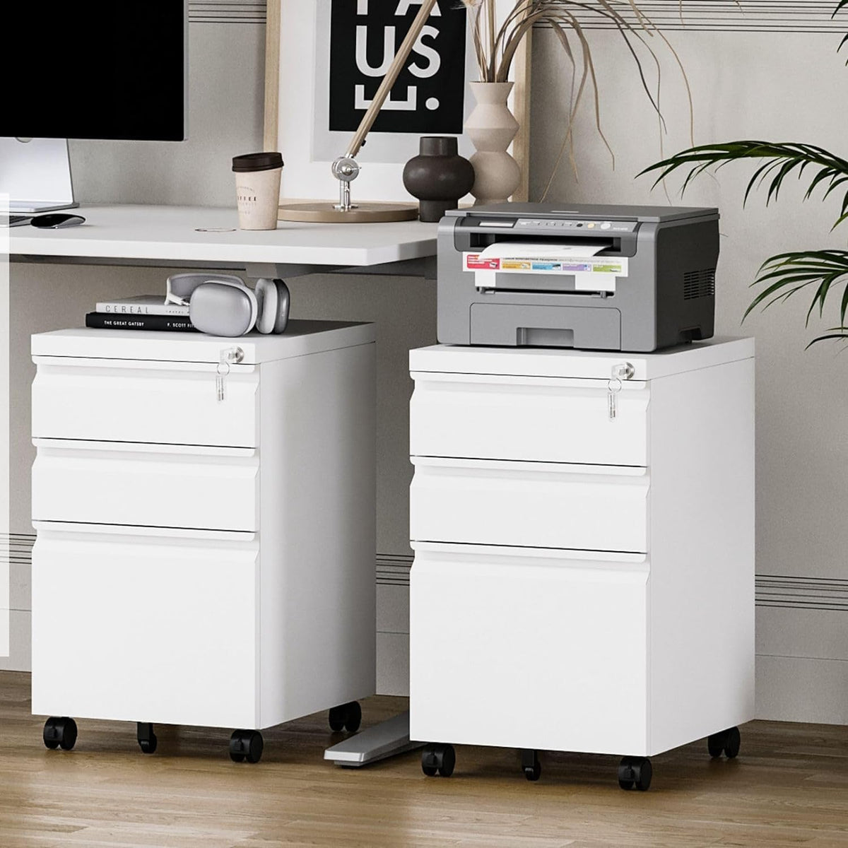 Guizeeopo 3 Drawer File Cabinet with Lock, File Cabinets for Home Office,Unde...