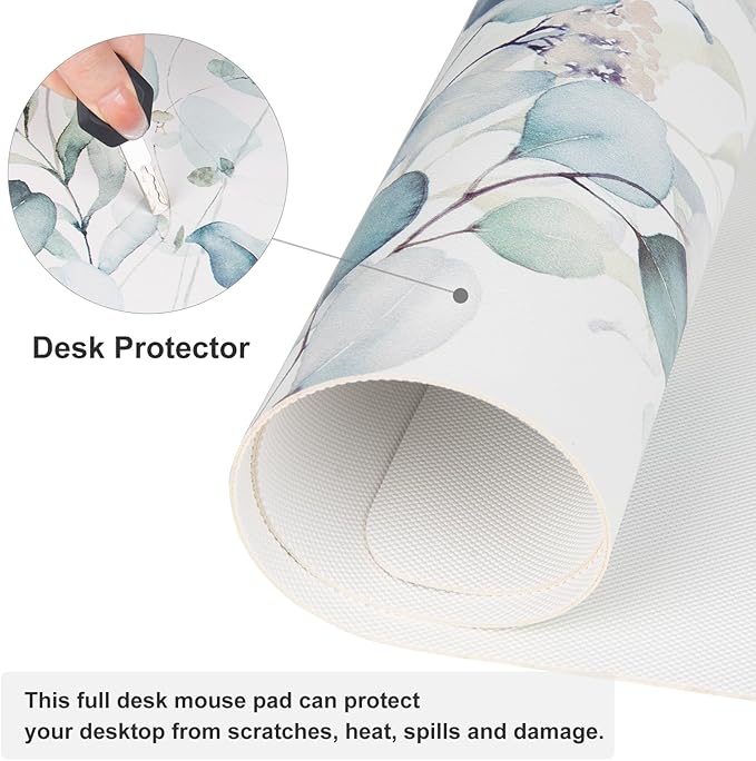 QIYI Large Mouse Pad, Cute Green Leaves Desk Mat - Image 5