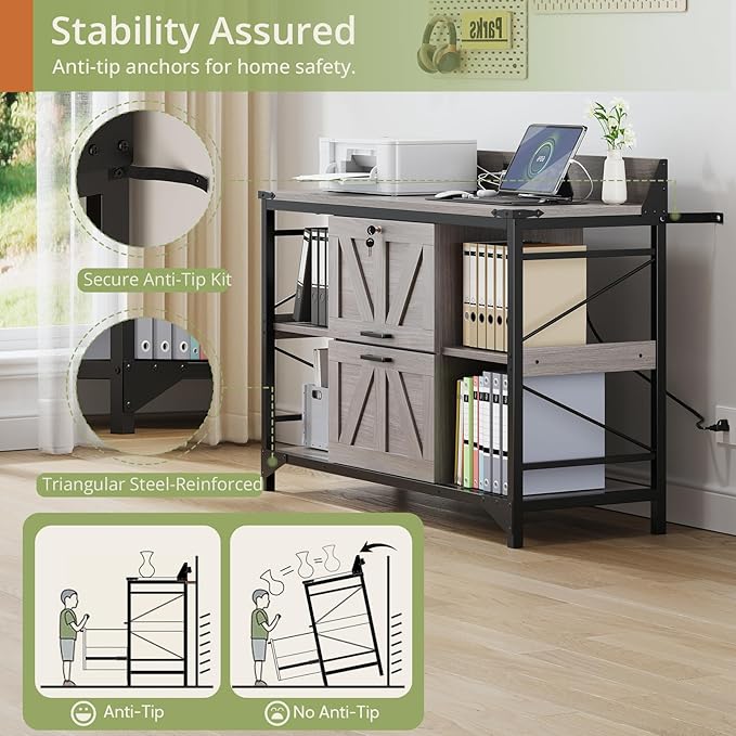 AesthLife 44" File Cabinet for Home Office, Wood Filing Credenza - Image 7