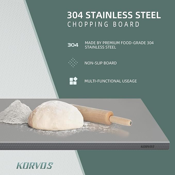 KORVOS 304 Stainless Steel Cutting Board, Large Size 23.62"x19.68" Heavy Duty - Image 3
