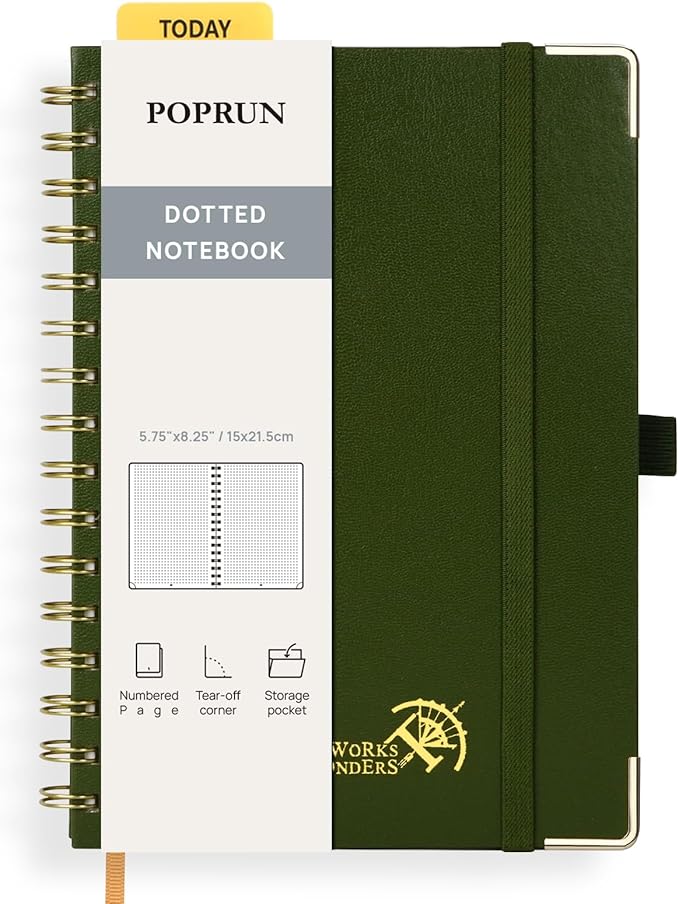 POPRUN Spiral Dotted Journal Notebook, by POPRUN