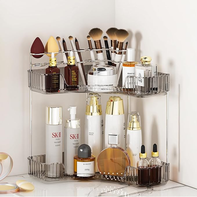 SUNZOS 2 Tier Corner Bathroom Counter Organizer, Bathroom Countertop Shelf by SUNZOS