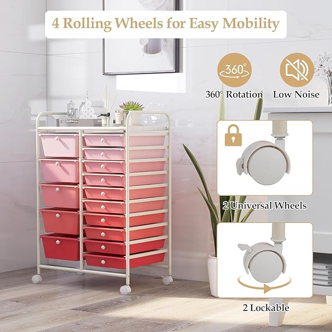 LDAILY 15 Drawer Rolling Storage Cart, Rolling Cart - Image 5