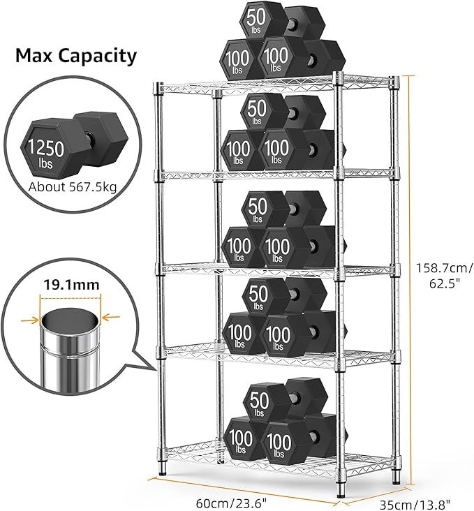 M MZG 1250 lbs Steel Heavy Duty 5-Tier Utility Shelving Unit Steel Organizer - Image 3
