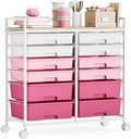 Rolling Storage Cart with 12 Drawers, Wooden Tabletop Utility Cart by TOOLF
