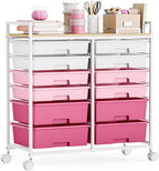 Rolling Storage Cart with 12 Drawers, Wooden Tabletop Utility Cart by TOOLF