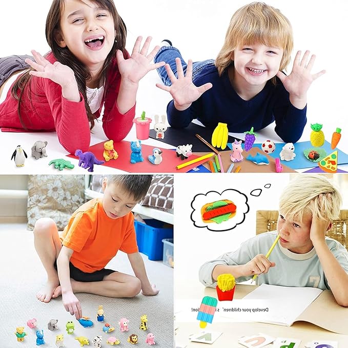 URSKYTOUS 110Pcs Animal Erasers Kids Desk Pets Pencil Erasers 3D Puzzle Eraser - Image 3