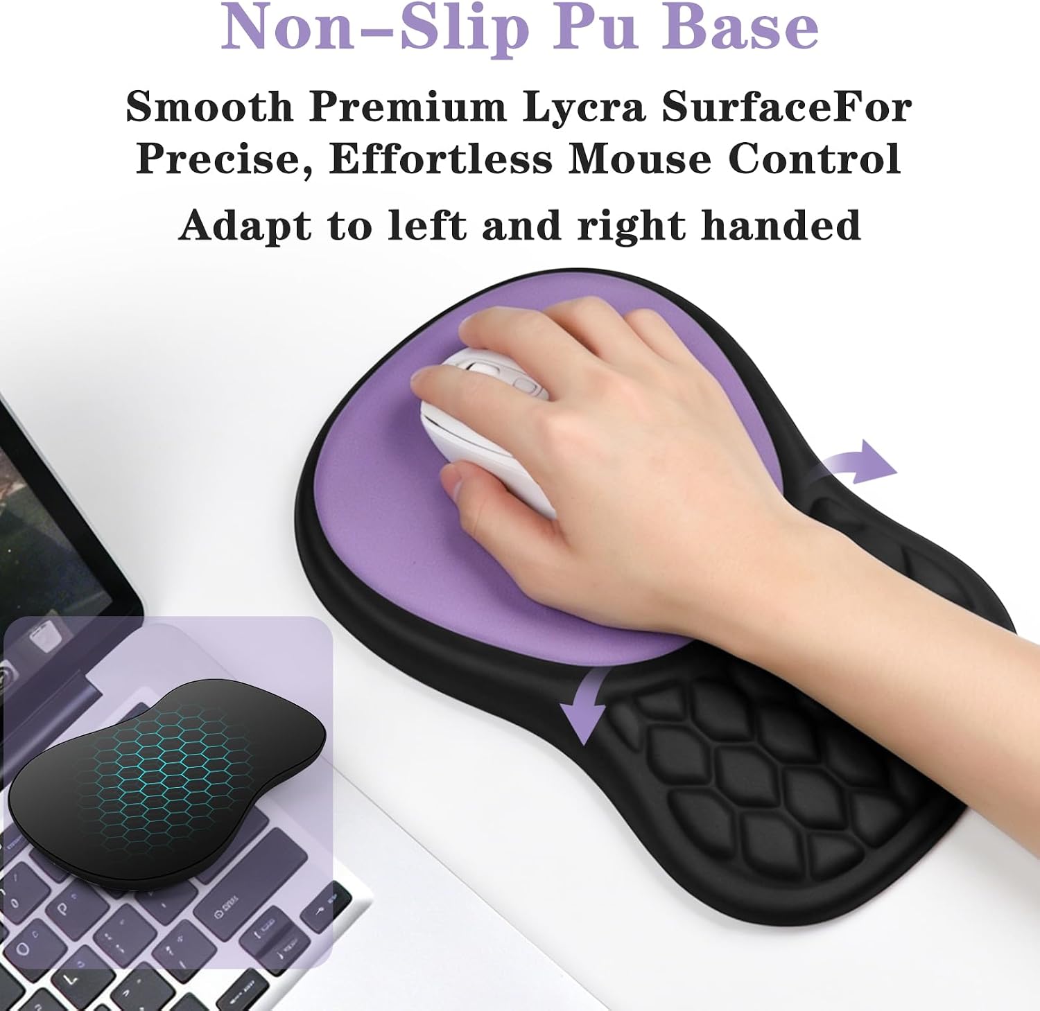 Wrist Rest for Computer Keyboard and Mouse Pad Set with Massage Design | Ergonomic Memory Foam Wrist Support Mouse Pad for Pain Relief,Easy Typing,Desk Wrist Pad for Office Home(2-in-1 Black+Purple)