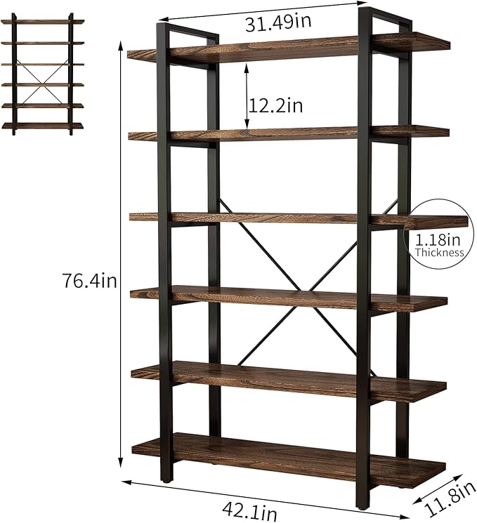 AY-AOYUAN Solid Wood Bookcase and Book Shelves Wood and Metal Shelving Unit 6 - Image 2