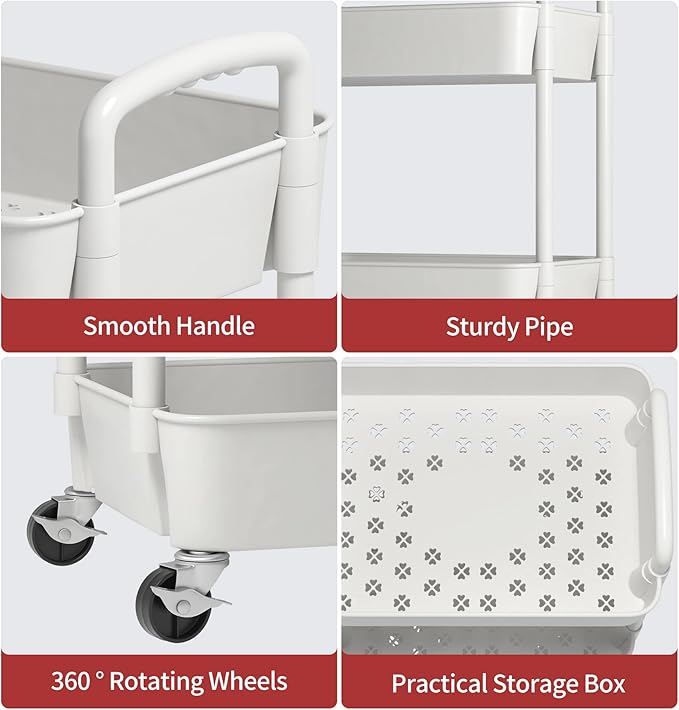Sywhitta 3-Tier Plastic Rolling Utility Cart - Image 6