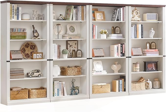 RWYHG 70" White Tall Bookshelf Set of 4, 5-Tier Thick Wooden Book Shelf by RWYHG