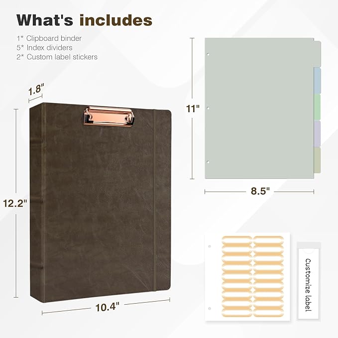 Ospelelf 1 Inch 3 Ring Binder Vintage Hardcover, Leather Clipboard Organizer - Image 3