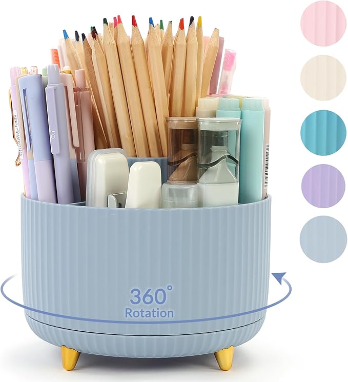 SKYDUE 360 Degree Rotating Desk Organizer, Dual-Purpose Pencil Pen Holder by SKYDUE