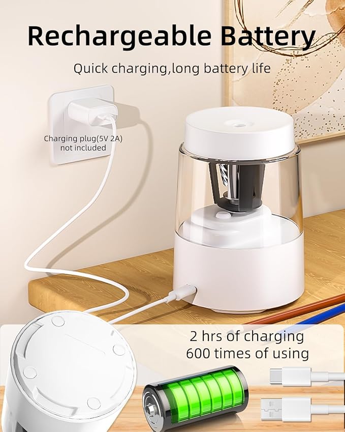 ZMOL Electric Rechargeable Pencil Sharpener, Automatic Pencil Sharpeners Kids - Image 4