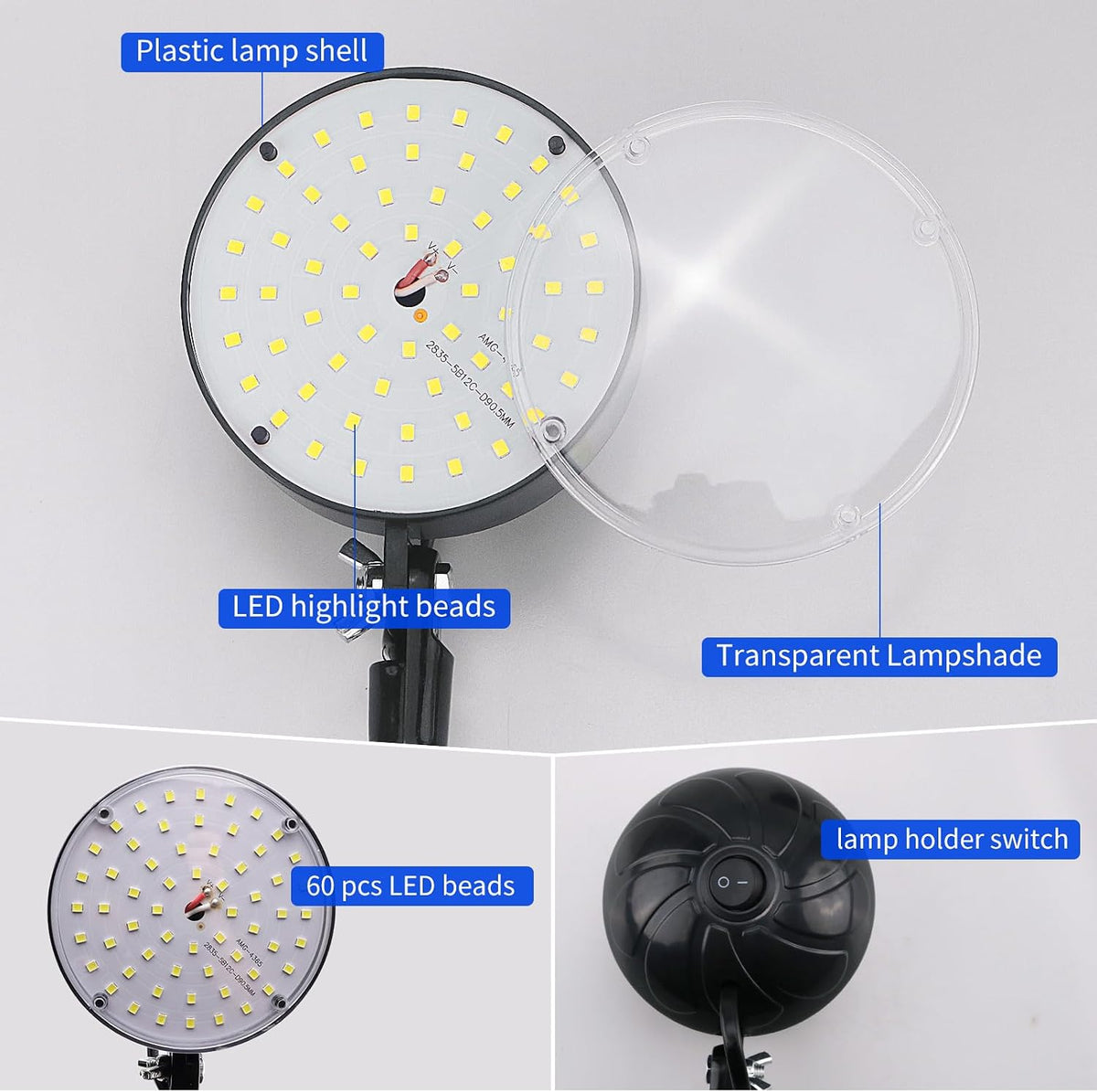 Clamp Light, LED Work Light with Flexible & Strong Clip for Workshop, Sew...