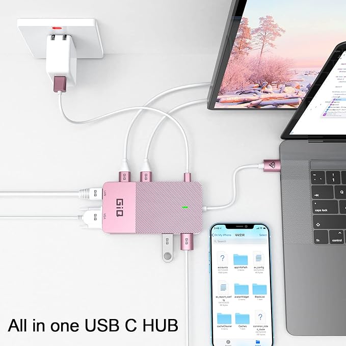 USB Docking Station GIQ USB C HUB USB 3.0 to Dual HDMI VGA Adapter Triple - Image 3