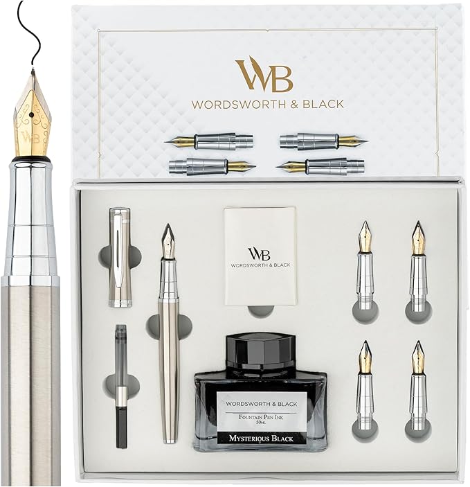 Wordsworth & Black Fountain Pen Gift Set, Includes Ink Bottle, 6 Ink Cartridges by WordsworthBlack