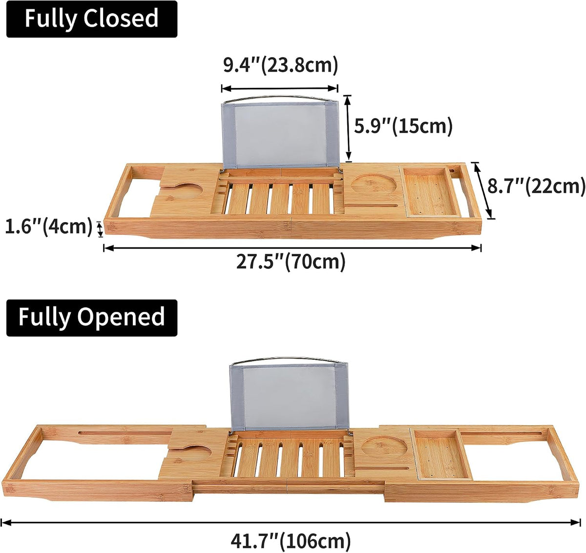 Utoplike Bamboo Bathtub Caddy Tray for Tub, Adjustable Bath Table