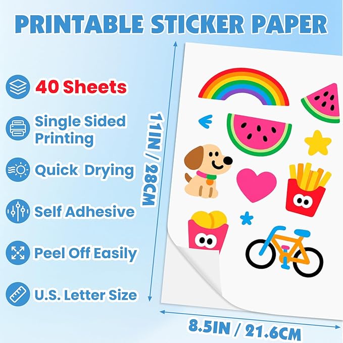 40 Sheets Glossy Sticker Paper, 8.5in x 11in Sticker Paper - Image 2