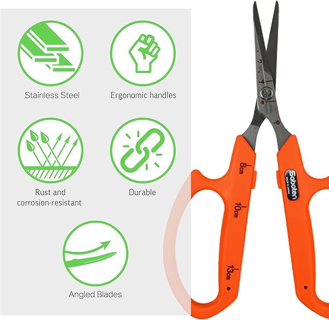 Saboten Stainless Steel Angled Blade Trimming Scissors Orange PT-13 160mm - Image 3