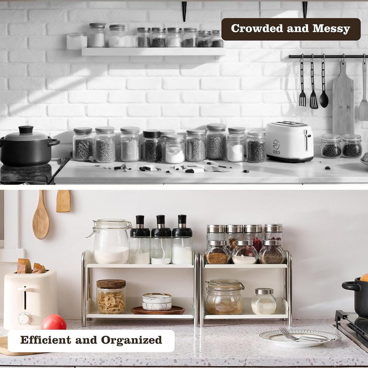MOZIMABOX Cabinet Organizer Shelf, 2 Tier Kitchen Spice Rack Countertop Shelf...