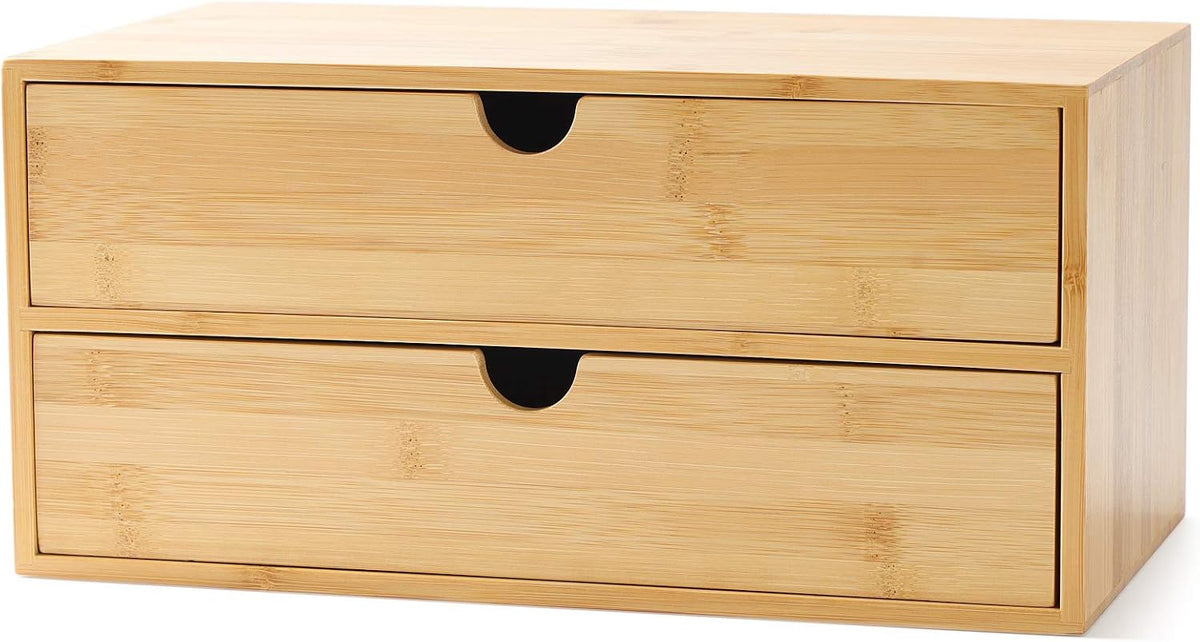 Bamboo Desk Drawer Organizer, Desktop Organizer with Drawers(2 Drawers)