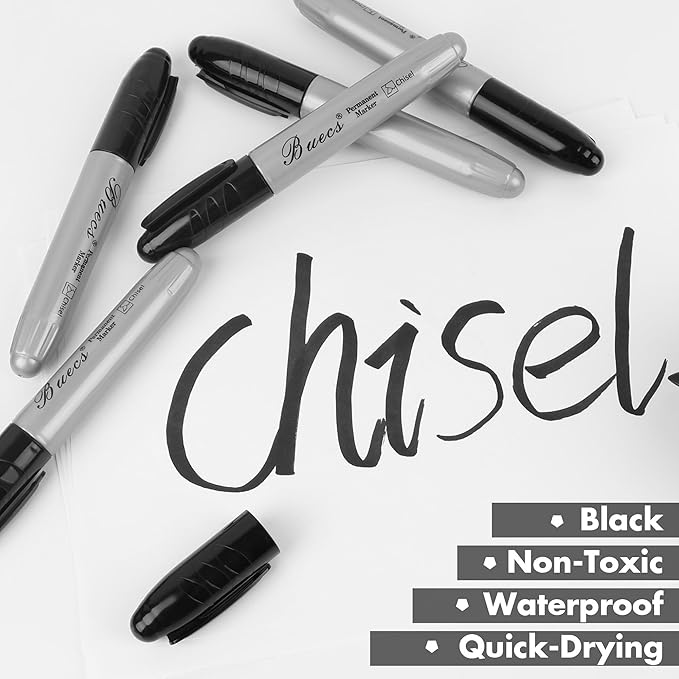 Buecs King Size Permanent Markers, Chisel tip, Waterproof & Smear Proof Markers - Image 4