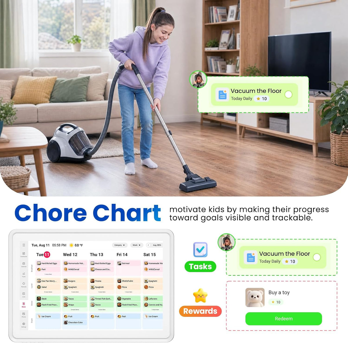 Skyzoo 14" Digital Calendar Wall Touch Screen – Chores, Meals & Photos