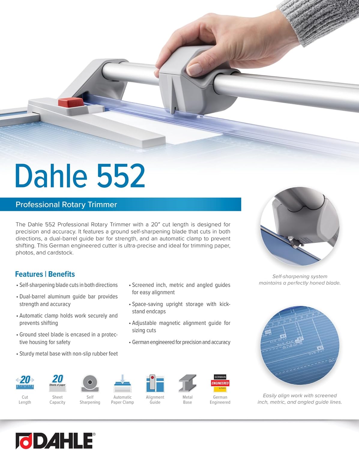 Dahle 552 Professional Rotary Trimmer, 20" Cut Length, 20 Sheet Capacity...