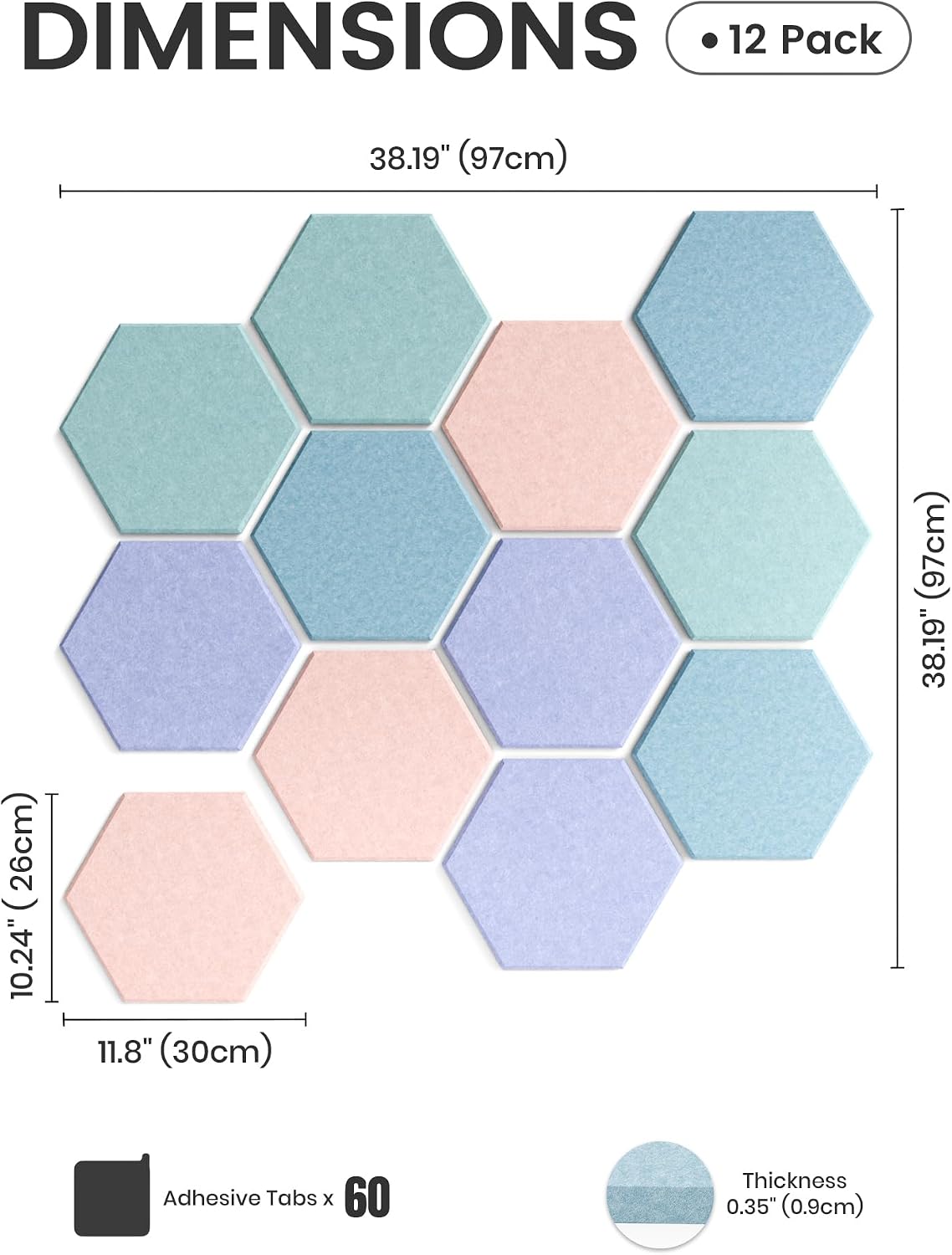 Fluxynara 12-Pack Hexagon Felt Bulletin Board Tiles, Coastal Haze-1
