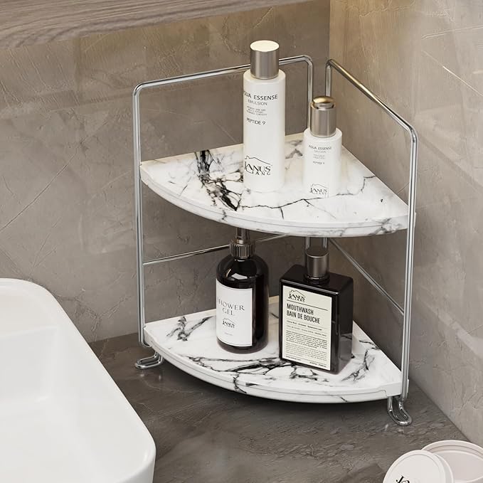 JANUS LiANG 2-Tier Corner Bathroom Organizer, Countertop Perfume Makeup Shelf - Image 2
