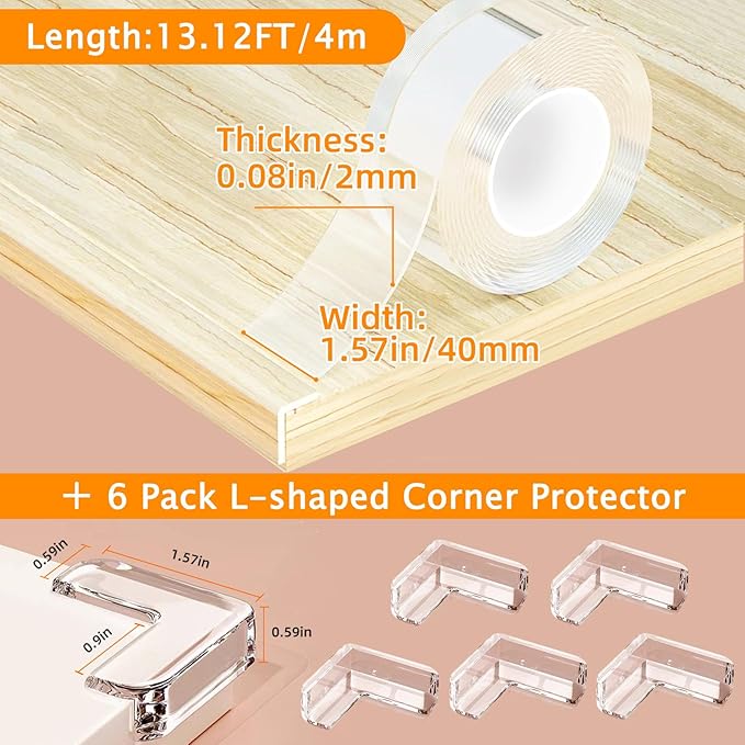 Clear Soft Corner Protectors for Furniture Strip, 1.57 in x 13.12 FT Edge Bumper - Image 2
