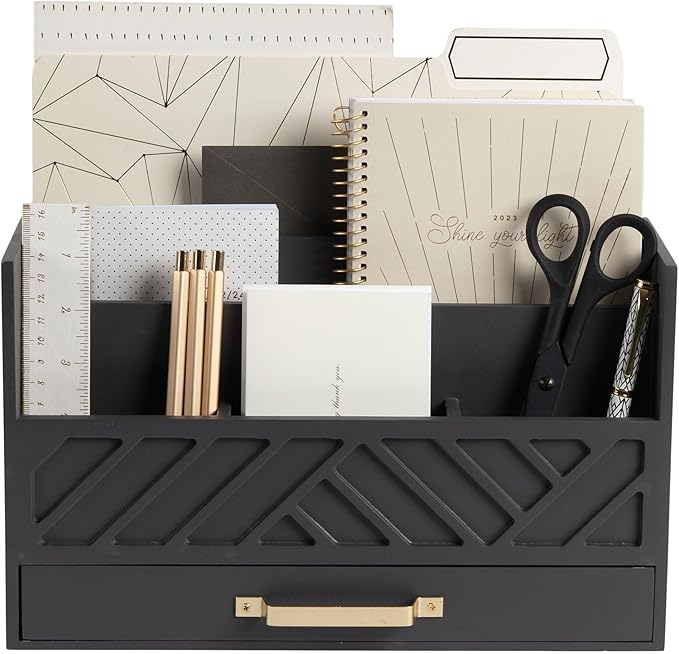 BLU MONACO | Grey Wooden Desk Organizer by Blu_Monaco