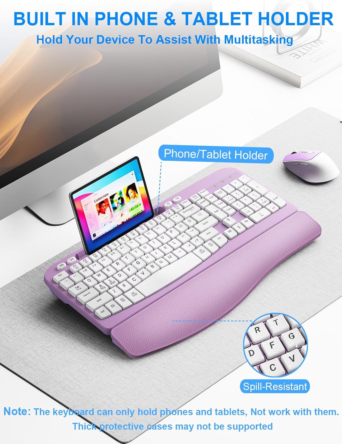 Hayyiesh Ergonomic Wave Keys Wireless Keyboard and Mouse Combo, Full Size wit...