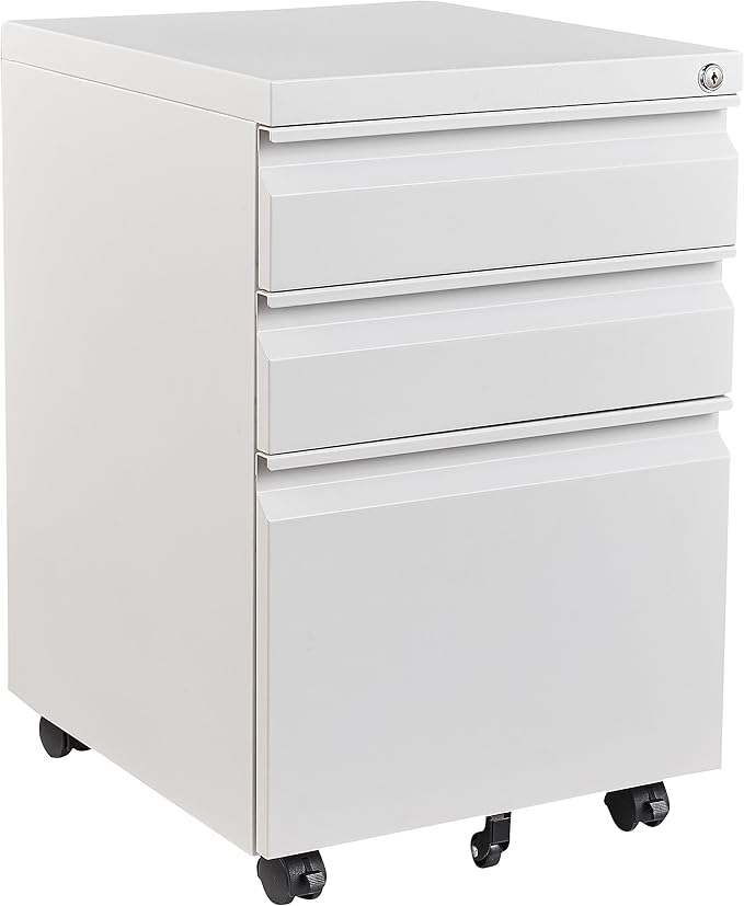 Fesbos 3 Drawer Mobile Metal File Cabinet, Pre-Built Office Storage File Cabinet by Fesbos