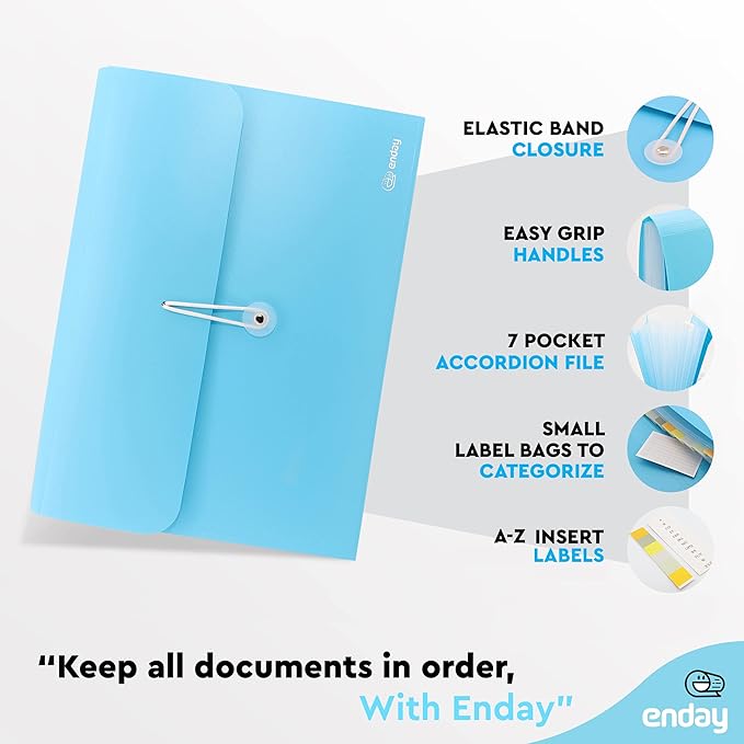 Accordion File Organizer Blue, 7 Pocket Expanding File and Cover Folder - Image 4