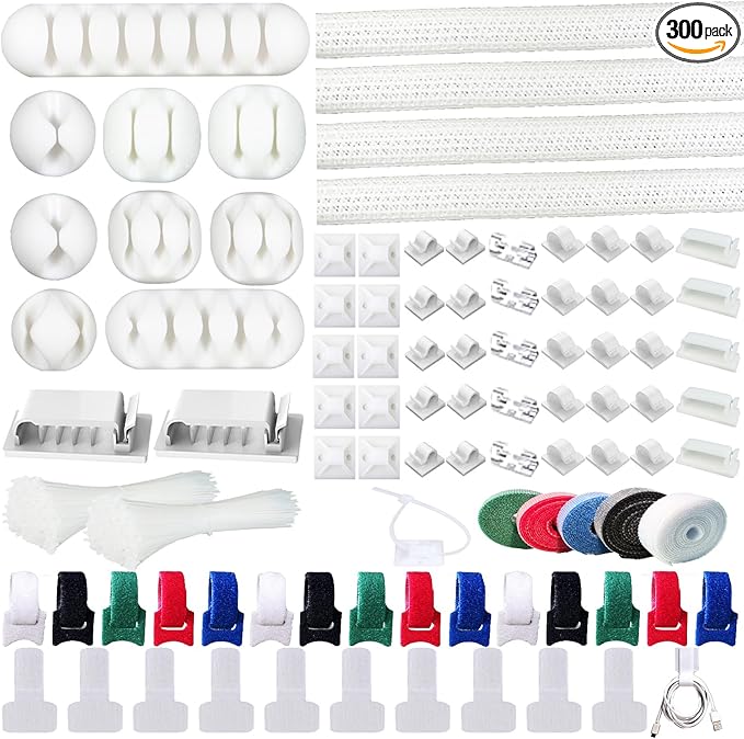 ELII 300PCS Cable Management Kit, 4 Cable Sleeve 35 Cable Clips by OfficeArtCraftsProducts
