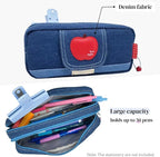 Haumei Canvas Pencil Case Large Capacity, Big Denim Pen Pouch - Image 3